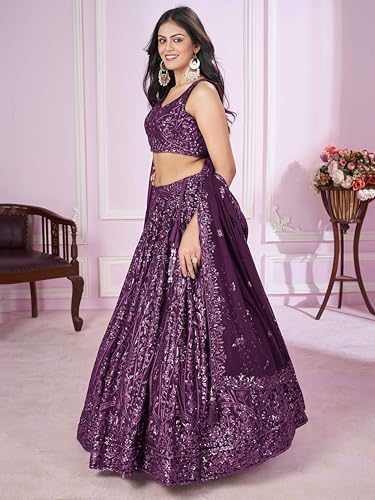 Image of Zeel Clothing Women's Threads Sequins Embroidered Georgette Designer Lehenga Choli with Dupatta (5090-Wedding-Stylish-Lehenga-Choli-Latest; Free Size)