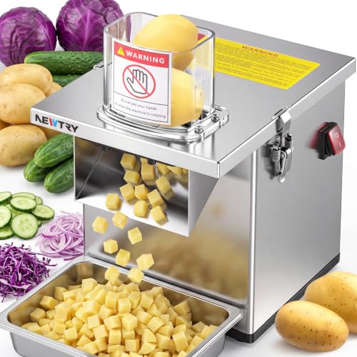 NEWTRY 4 in 1 Commercial Vegetable Processor Electric Veggie Fruit Slicer Dicer Shredder & Strip Crinkle Cutter All Stainless Steel 110volt 200W