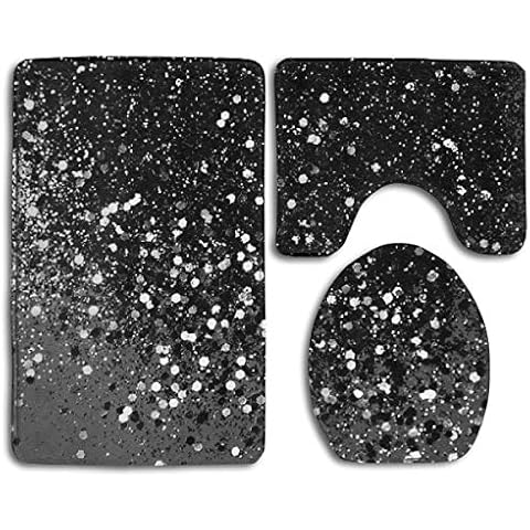 Dark Gray Black Lady Glitter Soft Comfort Flannel Bathroom Mats,Non Slip Absorbent Toilet Seat Cover Bath Mat Lid Cover,3pcs/Set Carpet Rugs Cover