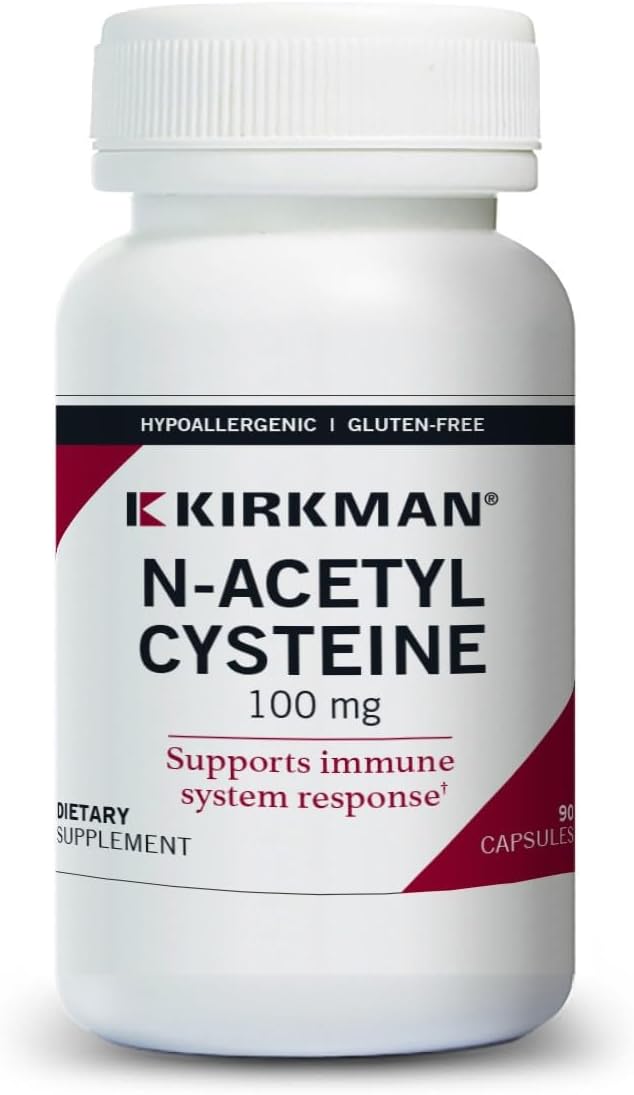 Kirkman NAC Supplement, N-Acetyl Cysteine 100mg, 90 Vegetarian Capsules, Immune Support Supplement, Antioxidant, Promotes Glutathione Production, Hypoallergenic, Gluten & Casein Free
