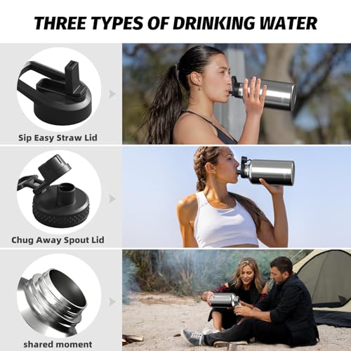 Image of 64oz Insulated Water Bottle (Cold for 48 Hrs),BPA Free&Leak Proof,Half Gallon Stainless Steel Water Flask,Water Jug with Straw Spout Lids for Gym,Hiking,Camping,Stainless
