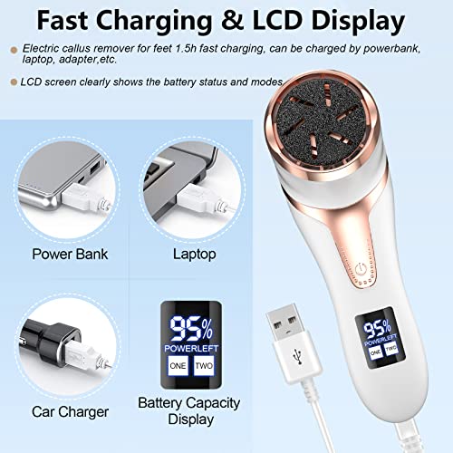 Electric Foot Callus Remover With Vacuum Cleaner, Rechargeable Foot File Callus Remover With 2 Speed,Lcd Display, For Heel Hard,Cracked, Dead Skin, Professional Pedicure Tools Kit For Foot Care #TOP3