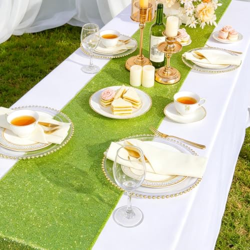 ShinyBeauty 10 Pack Olive Green Sequin Table Runner 12x108 Wedding Party