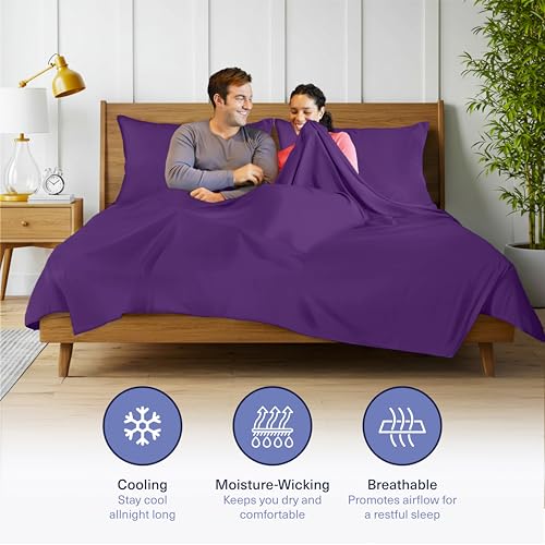 Kickoff Viscose Bamboo Sheets California King Size 4-pc 100% Organic Bamboo Viscose Bed Cooling Sheets Cal King Set Cool Bedding for hot Sleepers Sheet Set - Gift Ready Packaging (Purple, CK) — view 4