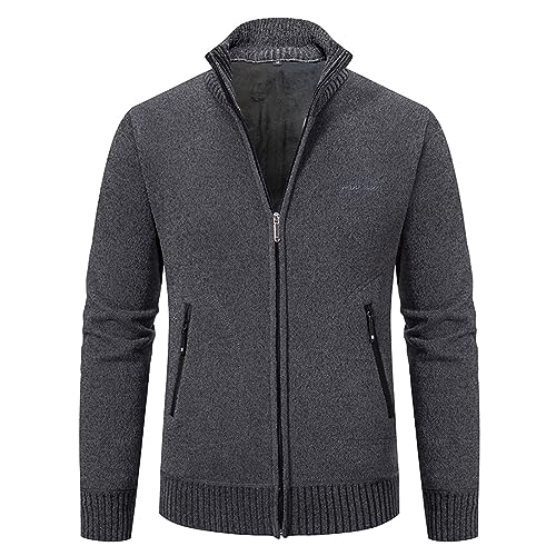 Mens Cardigan Sweaters Full Zip Up Sweater Long Sleeve Stand Collar Casual Knitted Cardigans Winter Outwear
