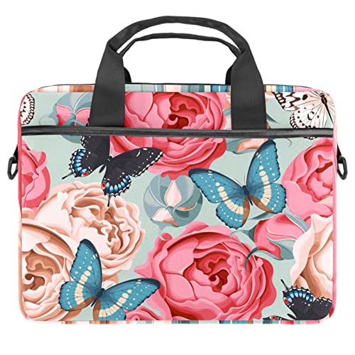 Sacoche ordinateur 13 à 14.5 pouces rose motif papillon et fleurs