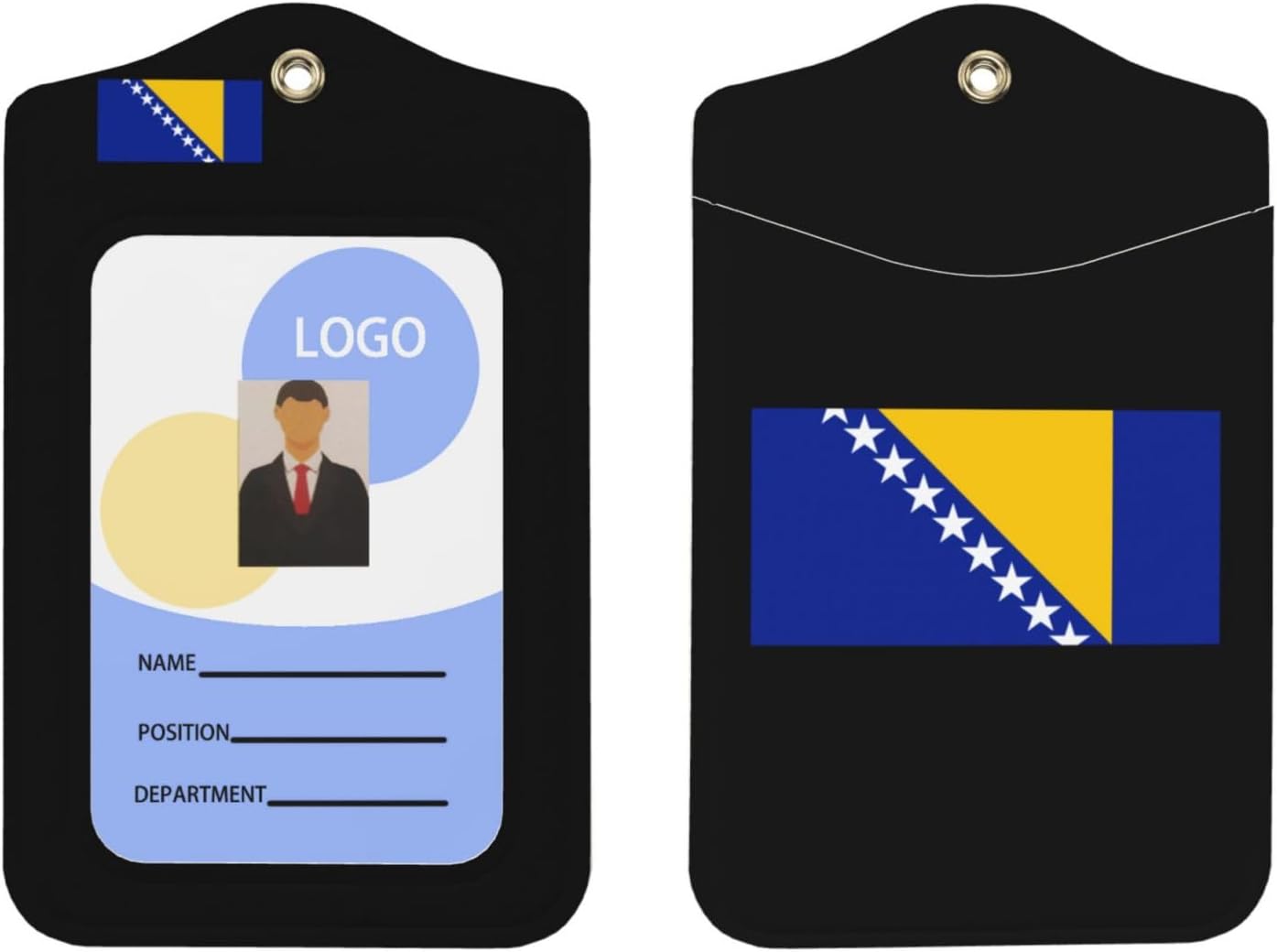 Bosnia and Herzegovina Flag Leather ID Badge Holder Card