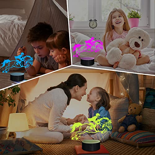 Lampeez Kids 3D Horse Race Night Light Optical Illusion Horse Riding Lamp With 16 Colors Remote Control Changing Birthday Gift Idea For Boys And Girls #TOP3