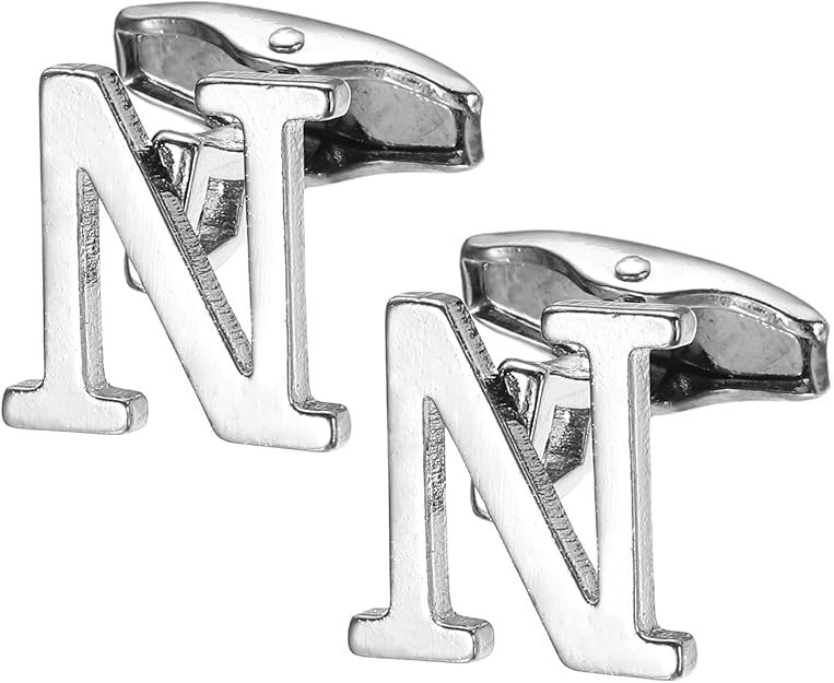 calixto N Alphabet Silver Cufflinks for Men | Initial Letter “N” Personalized Luxury Cuff Links | Premium Polished Metal Shirt, Coat & Blazer Cufflinks | Wedding, Office | Stylish Gift for Men | Set of 2-picture-38