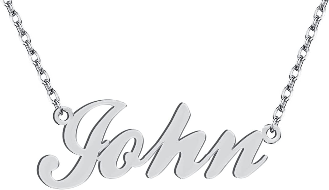 Dancing Wolf Silver John Name Necklace Initial Charm Nameplate Necklaces for Womens Birthday Friendship Jewelry Stainless Steel