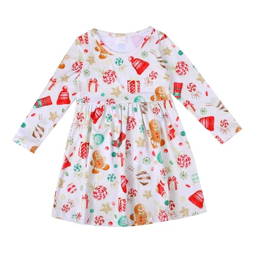Christmas Toddler Girls Santa Claus Dress Snowman Print Dresses Long Sleeve Winter Clothes 2-8Y