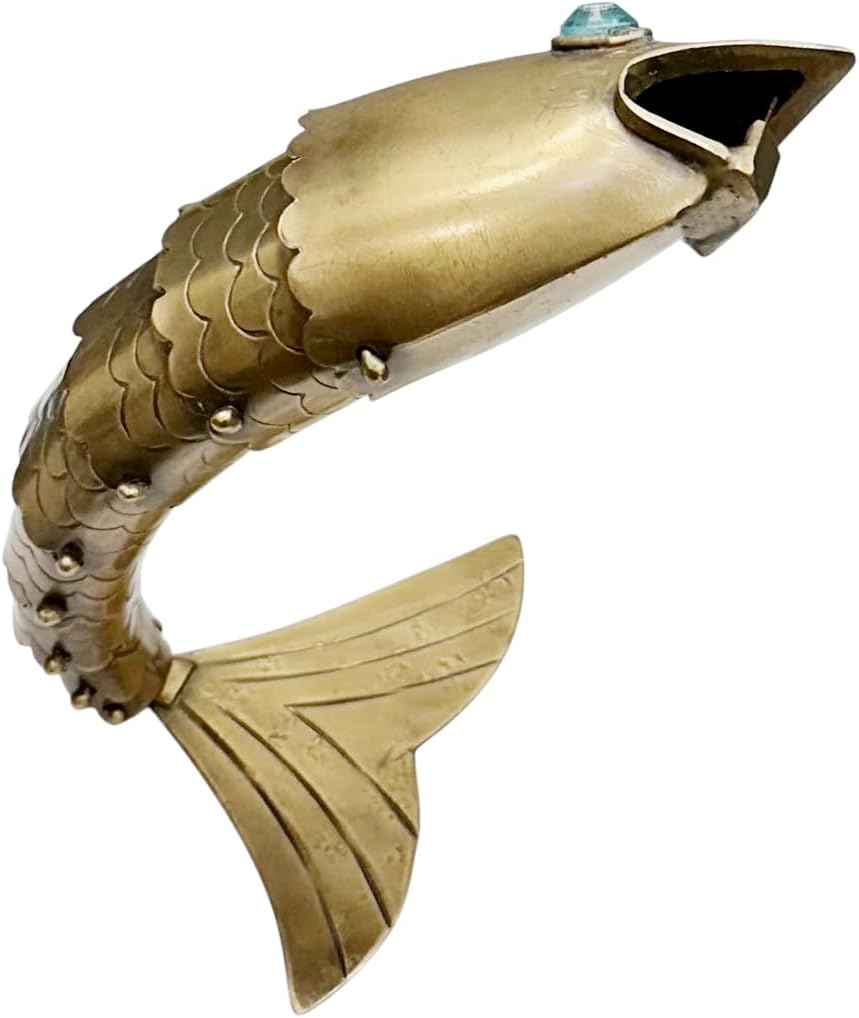 Antique Brass Fish Bottle Opener Hand Crafted Beer Cap Opener, Antique Gold Sculpture Opener by Living Ideas