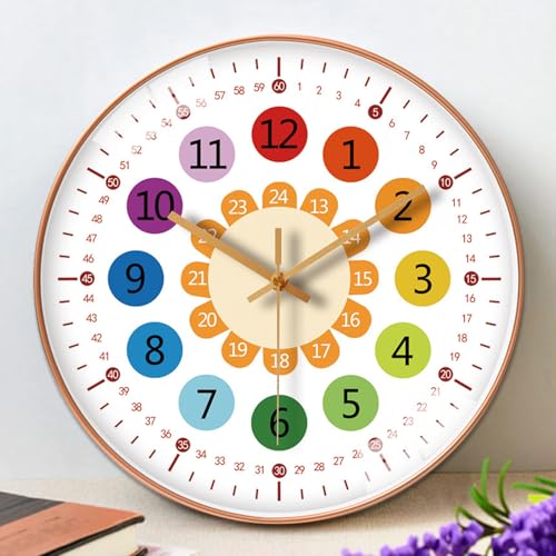 Reloj de pared infantil sin ruido de tictac: reloj de pared infantil de 20 cm, reloj de aprendizaje para habitación infantil, para niñas y niños, para habitación de los niños, cocina, salón