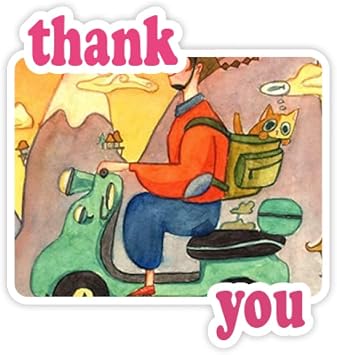 Miaoji Painting Watercolor Cat Farmer Thank You Stickers Quote Grateful
