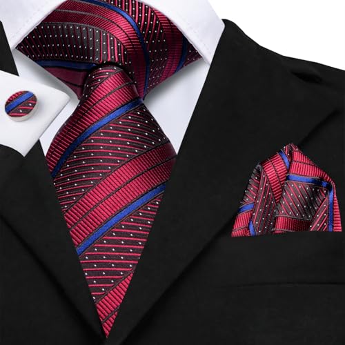 Image of Hi-Tie Mens 70inches Tie Set Extra Long Necktie for Men Cufflinks Handkerchief Big Tall Men Business Wedding