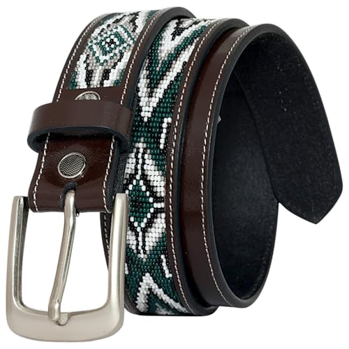 Western Leather Cowboy Beaded Belt For Men And Women, Handmade Leather Gift.