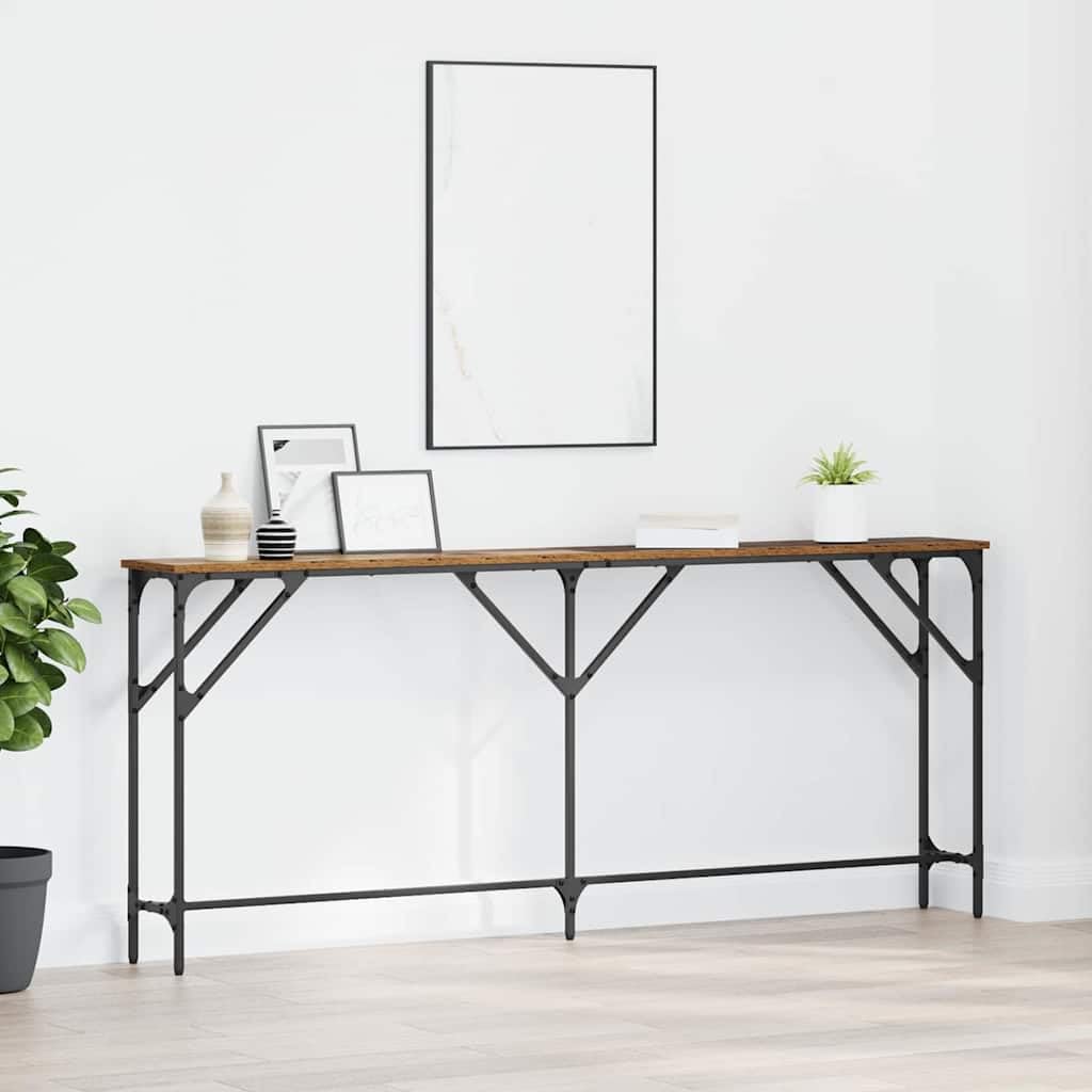 SXZenSpace Industrial Console Table 180 x 23 75 cm Old Wood and Metal Slim Sofa Side Hallway Display Shelf with Adjustable Feet for Living Room Corridor Bedroom