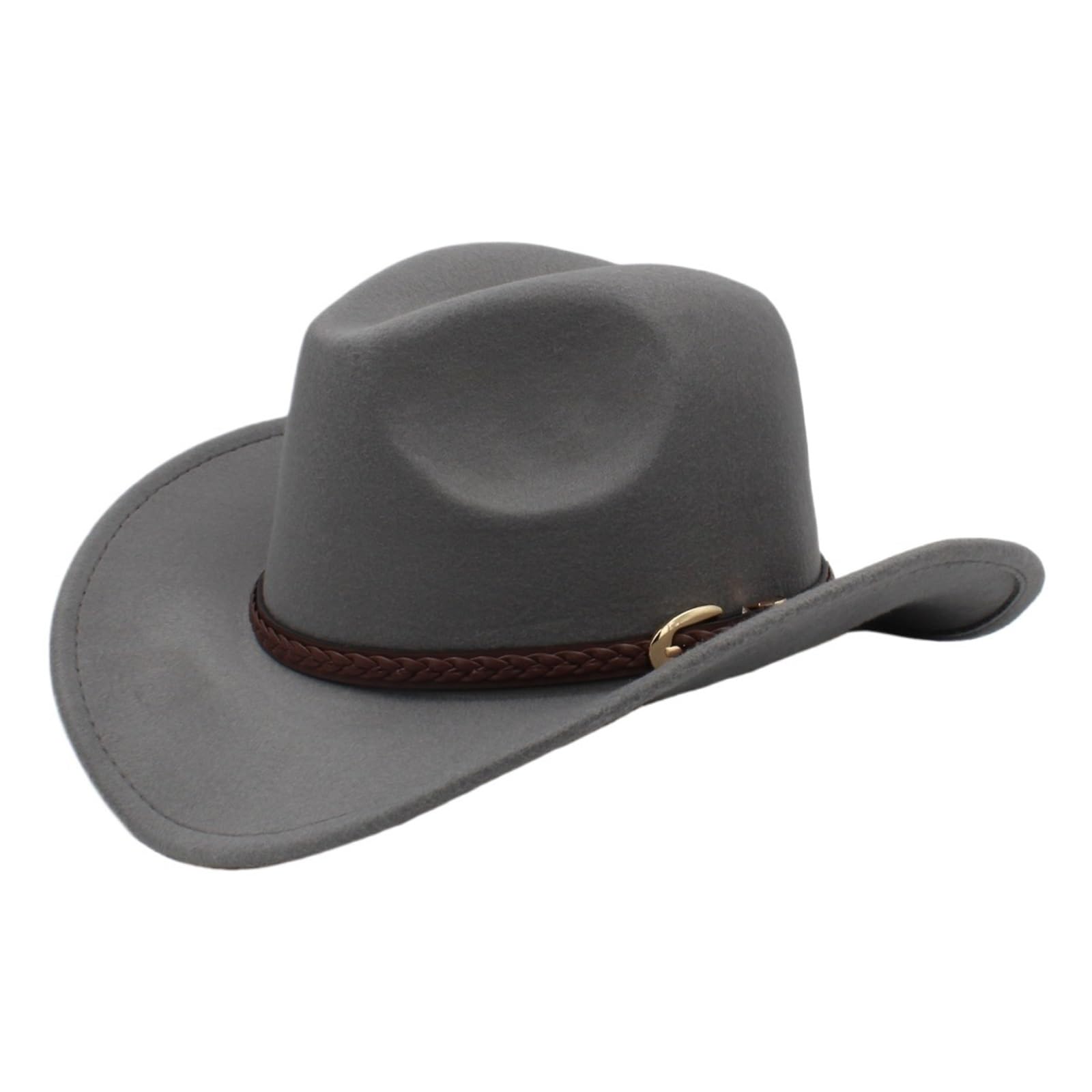 Cappello Cowboy Cappello da Cowboy Western con Tesa Larga in Lana Vintage Cinturino in Pelle Color caffè, Modello Cowgirl(Gray,54cm)