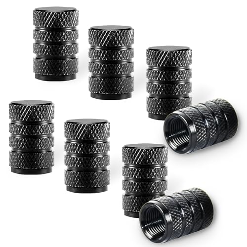 Qcdou 8 Pcs Dust Caps for Car Tyres Black Tyre Valve Caps With Rubber Ring Dust Cover Durable Universal Aluminum Tyre Dust Caps Stem Cover for Cars Motorcycles Bicycle Trucks