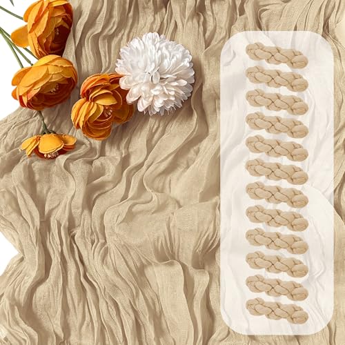 12 Pack Beige Cheesecloth Table Runner 17 x 108 Inch Gauze Table Runner Fabric Semi Sheer Cheese...