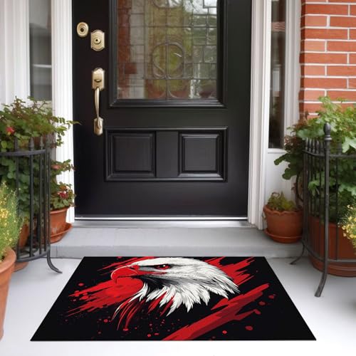 Tapis de salle à manger lavable rouge motif aigle moderne