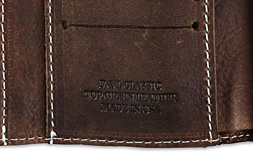 Image of RFID Blocking Men's Tri-fold Vintage Biker Cowhide Leather Steel Chain Wallet,Snap closure, Made In USA,Antique crazy horse brown,dc315