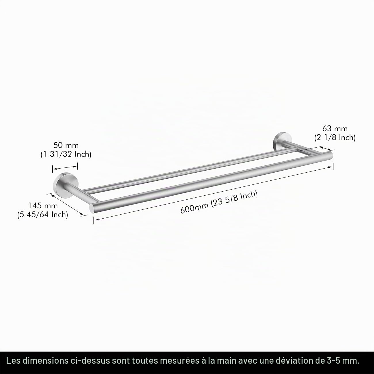 KES Porte-Serviettes Double Porte Serviettes de Salle de Bain 60CM 2 Barres Porte Serviette Mural Acier Inoxydable SUS304 Finition Brossé, A2001S60-2