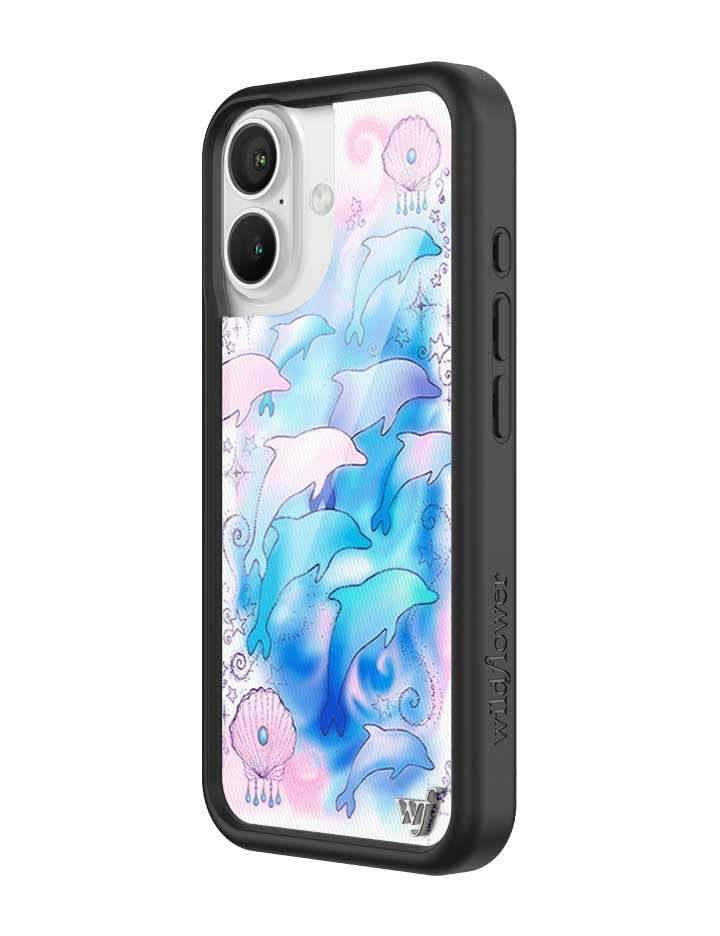 Image of Wildflower Cases - Compatible with iPhone 16 | Protective Black Bumper, 6.5ft Drop Test Certified, Women Owned Small Business | Ocean Shells Sea Aesthetic Trendy | Dolphin Dreams