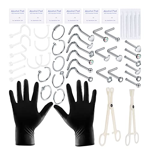 Aumeo 50 Anillos de Nariz 20G, Aro de Acero Quirúrgico y Pernos de Nariz en Forma de L, Kit de Tornillos para la Nariz, Piercing para la Nariz, Joyería para Hombres y Mujeres, Unisex Cover