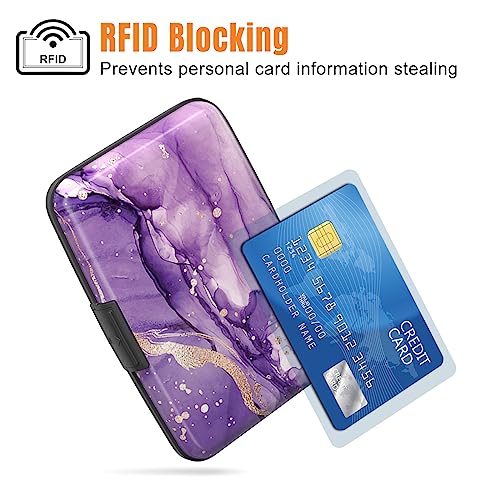 Image of Rimilak Aluminuml Credit Card Holder, Mini Credit Card Wallet RFID Blocking Slim Metal Hard Case for Women Men, Purple Mable