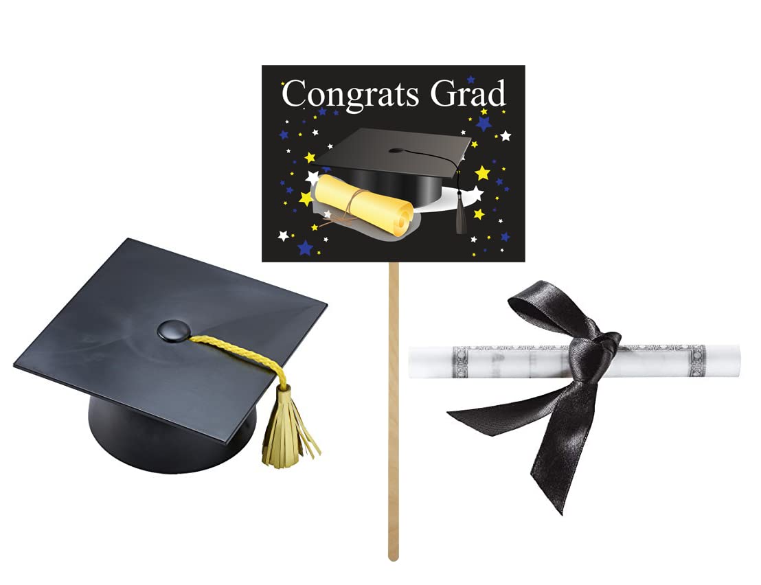 Buy Smooth Black Plastic Graduation Cap Cake Topper with Large Paper Diploma Cake Topper and One
