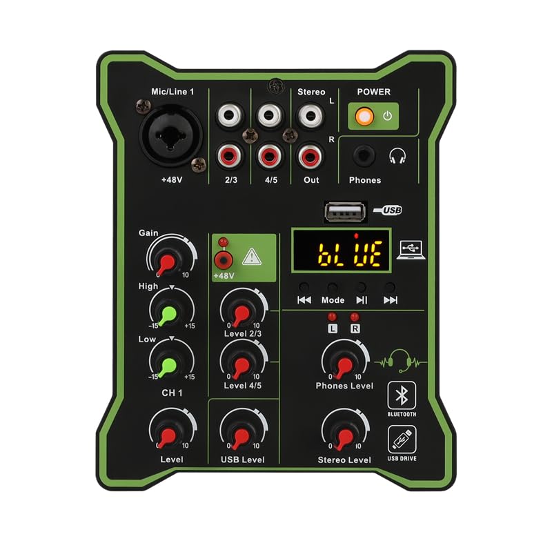 Mini Mezclador 5 Canales Mezclador de Audio Consola de Mezcla DJ Profesional Mezclador USB 48V para...