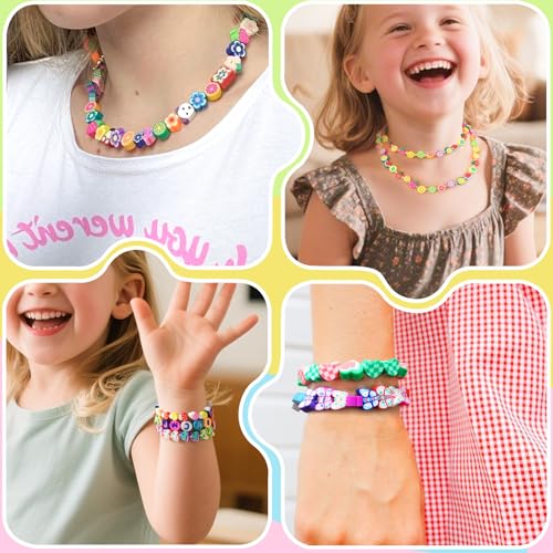 Image of Gionlion 500 Pcs Polymer Clay Beads Bracelet Making Kit，24 Style Animal Fruit Flower Butterfly Bunny Pony Letter Beads Charms for Jewelry Making, DIY Art and Crafts Toys Gifts for 4+ Year Old Kids