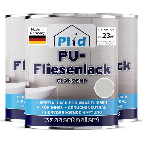 Plid Pintura para azulejos de baño y cocina (resistente a la humedad), color gris claro, 2,25 l, pintura de azulejos y barnizado para interiores, color de barniz 3 en 1, fabricado en Alemania