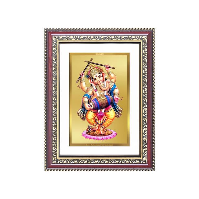 Image of DIVINITI Dancing Ganesha 24K Gold Plated Foil Wall and Tabletop Photo Frame for Home Decor, Puja Room, Living Room, Office, Luxury Gifting | DG Frame 105 S2.5 (26x20 CM)