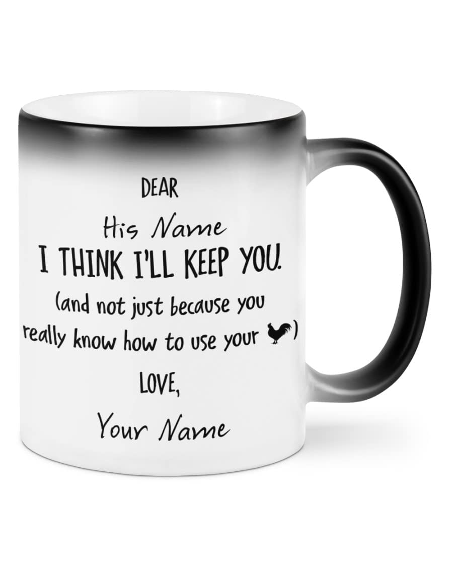 LafinePersonalized Couple I Think I'll Keep You Mug, Funny Cock Chicken Valentines Day Gifts For Couple Lover Customized Name Ceramic Coffee 11 Oz 15 Oz Mug, Multicolor