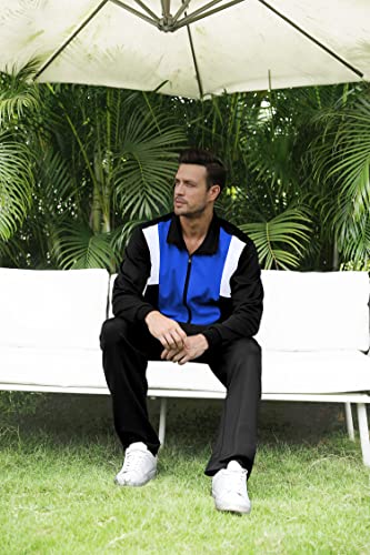 Men's Tracksuits Set 2 Piece Casual Outfit Athletic Sweat Suits Black Blue Small #TOP4