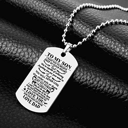 Hofoya A Charms & Pendants To My Son Dog Tag Necklace Gift From Dad Father Christmas Jewelry Gift For Son Man Teen Boys On Birthday Father's Day Valentines (Love Dad). #TOP1