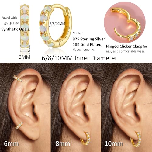 Tiny Mini Opal Huggie Hoop Earrings Upper Ear Cartilage Helix 18k Gold Plated Silver Minimalist Simple Small 10mm 8mm 6mm Hoop Earrings3