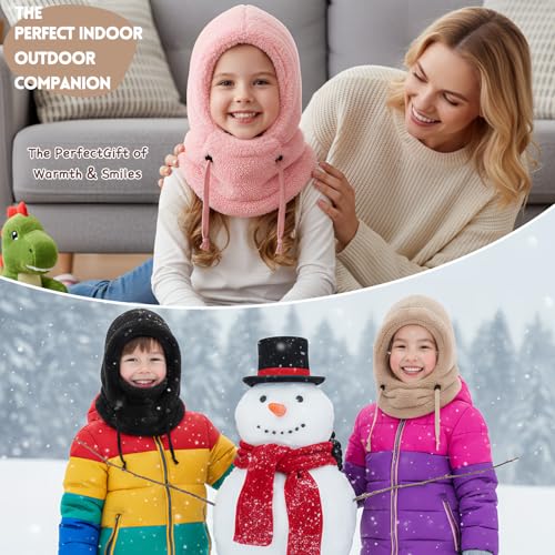 Image of Kids Winter Fleece Hats Balaclava 2PCS,Warm Ski Face Mask Windproof Adjustable Full Cover Neck Warmer for Boys Girls 3-10Y
