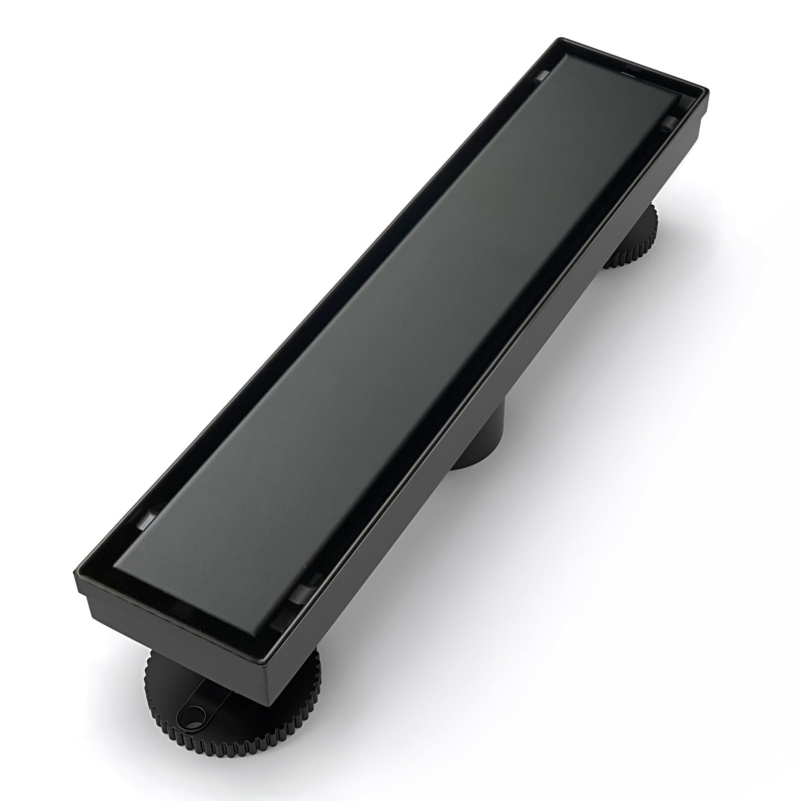 SaniteModar Scarico per doccia lineare, scarico doccia nero 30,5 cm con inserto piatto e piastrella 2 in 1 pannello, con filtro per capelli e piedini di livellamento
