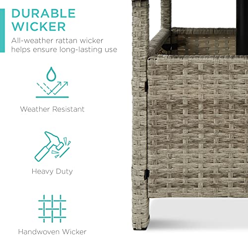 Best Choice Products Wicker Side Table With Umbrella Hole, Square Pe Rattan Outdoor End Table For Patio, Garden, Poolside, Deck W/Uv-Resistant Frame, Storage Space - Gray #TOP1