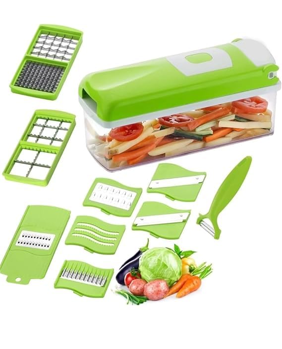13 in 1 Multipurpose Chopper, Fruits & Vegetable Cutters, Grater Peeler Chipser, Unbreakable Food Grade Body, Easy Push to Clean Button Slicer Dicer, Chopper for Kitchen(1)