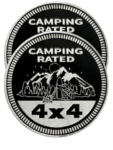 Image of 2 pcs Car Emblem 4 x 4 Metal Automotive Badge 3D Metal Car Badges Emblems Round Emblem Decals Car Badge Decals Stickers Compatible with Vehicles Trucks SUV RV Decorations (Camping)