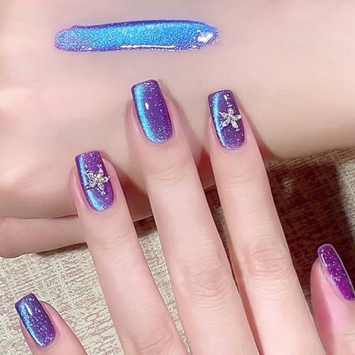 Esmalte gel efecto gato holográfico azul y morado 15ml miniatura 3
