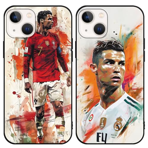 TBNMBGY 2 Pezzi Cover per iPhone 13 iPhone 14 6.1', Moda Stella Cool del Calcio 7 Disegni Pattern con Morbida TPU Silicone Custodia Anti Graffio Antiurto Protettiva Case per Football Fans, Motivo