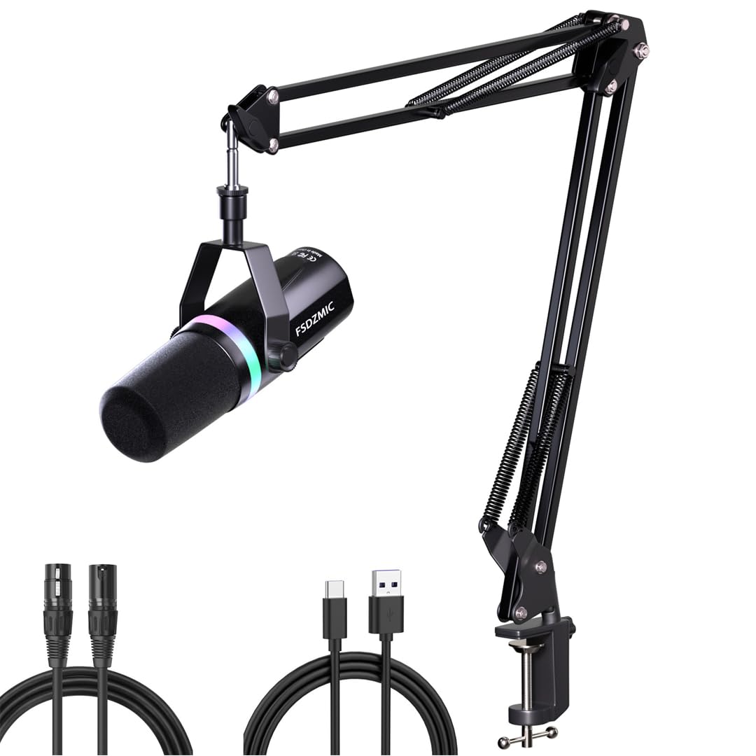 bergxperten Keswo Microphone (With Cantilever Bracket) RGB Gaming Microphone with Real - Time Monitoring, 192kHz/24bit High Fidelity & Anti - Slip Base