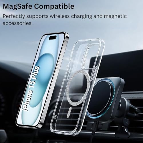 Image of AIBEX Back Cover Case Compatible with iPhone 15 Plus | Glitter Ring Cute Shiny Colorful Bling Case (Compatible with Magsafe) | Transparent PC+TPU Glossy Shiny Cover for Girls & Women - Silver