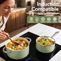 MICHELANGELO Pots and Pans Set Non Stick 8 Piece Ceramic Cookware Set Green — image 7