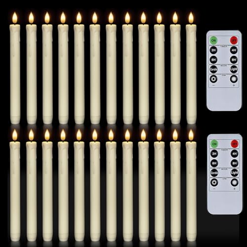 Image of Homemory 24 Pcs Flameless Taper Candles with Remote, Timer, Plastic Battery Operated CandleSticks, Ivory Led Window Candles with Flickering Light, 9.6 Inches for Christmas Home Wedding Decor